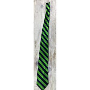 Paul Fredrick Mens Silk Tie Lime Green Navy Blue Diagonal Repp Stripe Business